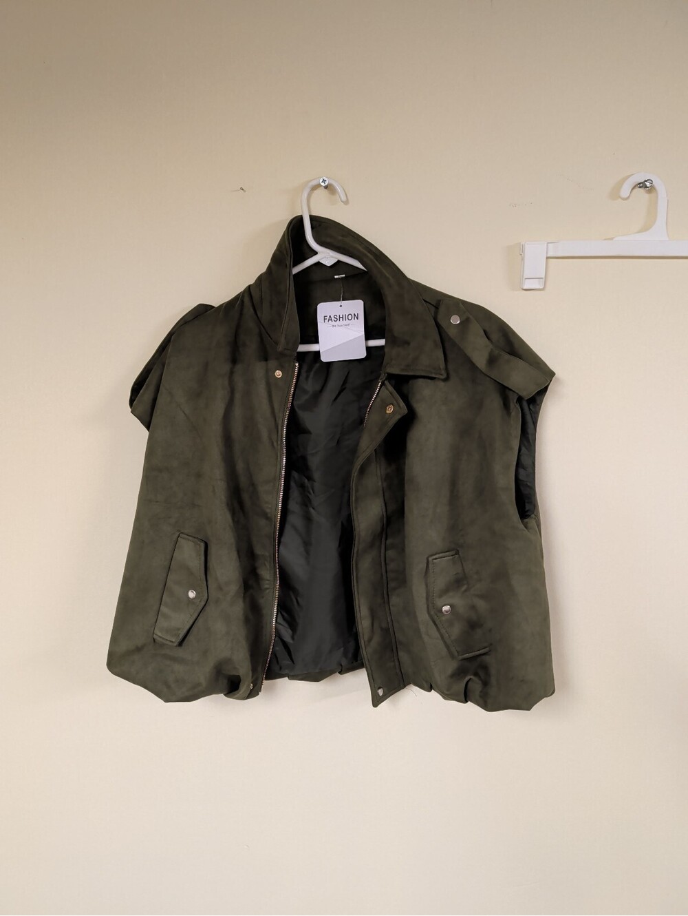 Women's Olive Green Sleeveless Faux Suede Vest Jacket Size L